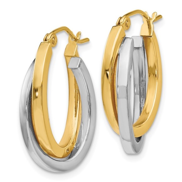 14K Two-tone Polished Hinged Hoop Earrings - Picture 4 of 4